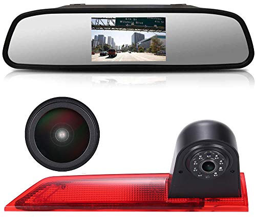 4,3 Zoll Rückspiegel Monitor +1280x720pixel 1000TV Linien Rückfahrkamera integriert in 3. Bremslicht dritte Bremsleuchte Kamera for Ford Transit Custom 2012-2016 Transporter Business MPV SUV Bus