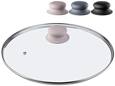 KADAX Glass Lid with Silicone Handle, Heat Resistant, Transparent, Steam Vent, Beige, 26 cm