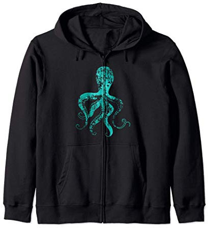 Vintage Teal Octopus - Summer Beach Ocean Octopus Felpa con Cappuccio