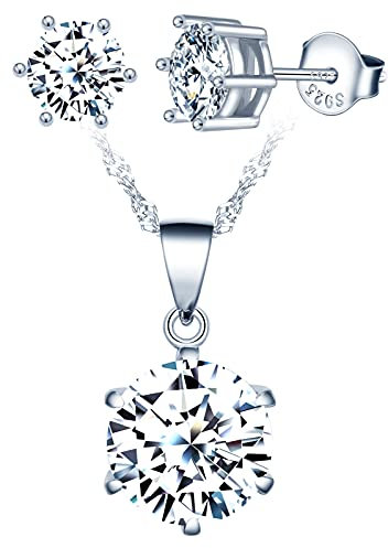 Yumilok Damen Schmuckset Mode Ohrstecker Halskette Ohrringe Kette Set Schmuck Set 925 Sterling Silber sechs Klaue Zirkonia Anhänger