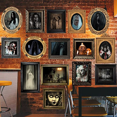 Benjia 15 Halloween Gothic Deko Gruselig Fotos Gespenstischer Horror Bilderrahmen, wasserdicht, mit 80pcs selbstklebenden Punkten, Gruseliges Foto Dekoration, Für Haunted Familie Maskenparty