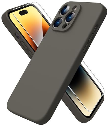 ACRONIX Compatible with iPhone 14 Pro Max Case 6.7,with 1 x Screen Protector, Silky-Soft Touch Liquid Silicone Case Cover for iPhone 14 Pro Max-Khaki Brown