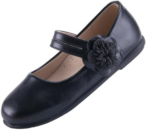 EIGHT KM Scarpe da Bambina Piccola Mary Jane Principessa da Sposa Ballerine EKM7063 Pelle Microfibra Fiore Camelia Brillante Nero Taglia EU 22