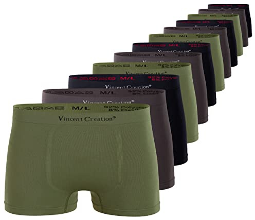 Vincent Creation Lot de 12 boxers sans couture pour homme, style rétro, en microfibre douce et souple, Mélange (noir, kaki, gris), M-L