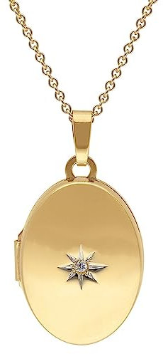 trendor Medaillon mit Diamant Gold 585/14K an vergoldeter Silberkette 15540-40 40 cm