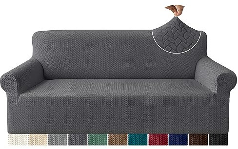 Granbest Prämie Mode Jacquard Sofabezüge 3-Sitzer, Anti-Falten Hohe Dehnung Couchbezüge, rutschfeste Sofaschutz für Wohnzimmer (3-Sitzer,Grau)