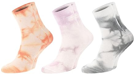 Chili Lifestyle Batik Socken für Damen, Weichbund ohne Gummidruck, recycelte Baumwolle, 3 Paar, aprikot, lila, grau, 35-38 / 39-42