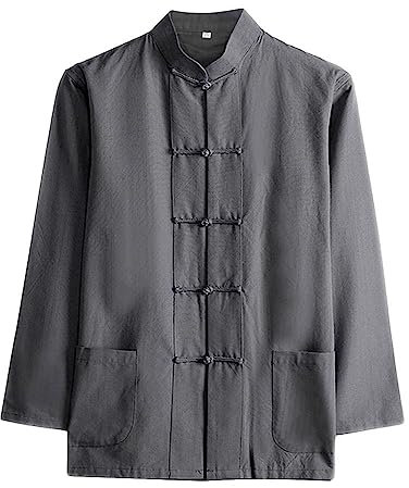 Rubruan Chemise chinoise pour homme – Arts martiaux traditionnels Kung Fu Tai Chi Wushu Tang Style Veste d'entraînement Uniforme Chemise de loisirs Vêtements – Coton, gris foncé, XXL