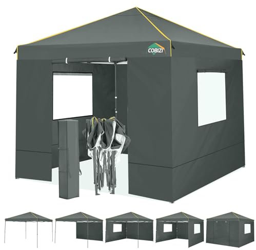 COBIZI Pavillon 3x3 Wasserdicht Stabil Winterfest, faltpavillon 3x3 mit 4 Seitenteilen, Mesh-Fenster gegen Insekten 100% wasserdicht und UV 50+ tragbares High-End Tragbarkeit Gartenpavillon, Grau