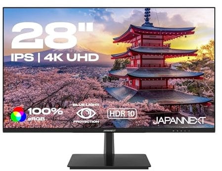 JapanNext Monitor 28 IPS 4K UHD (3840x2160) | Tecnología HDR | Inclinación Ajustable Altavoces Integrados Compatibilidad VESA | sRGB 100% G-Sync/FreeSync | Garantía de 3 años | JN-IPS2802UHDR