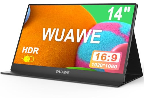 14 Portable Monitor, 1920x1080P Small USB C HDMI Travel Monitor for Laptop, External Second Computer Monitor with HDR Freesync Low Blue Light for PC MacBook Phone PS5 Xbox Switch, 16:9