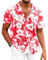 Fastkoala Hommes Chemise à Fleurs Hawaïennes Chemises Tropicales Plage Tops Holiday Summer Casual Button Down Rouge S