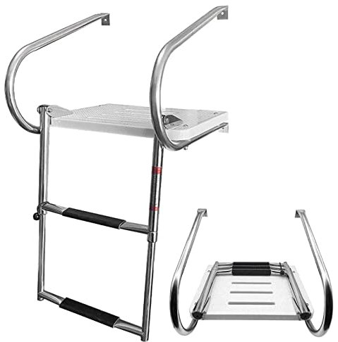 3-stufige Klappbare Badeplattform-Bootstreppe, 316 Edelstahl-Teleskopleitern Für Boote - 2/3 Anti-Rutsch-Trittstufen Für Boote Marinen Schiffe Yachten