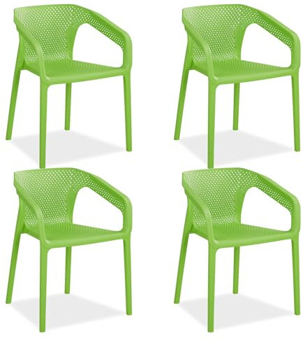 Homestyle4u 2692, Gartenstuhl Stapelbar Kunststoff Grün 4er Set mit Armlehnen Wetterfest Gartenmöbel Stühle Modern