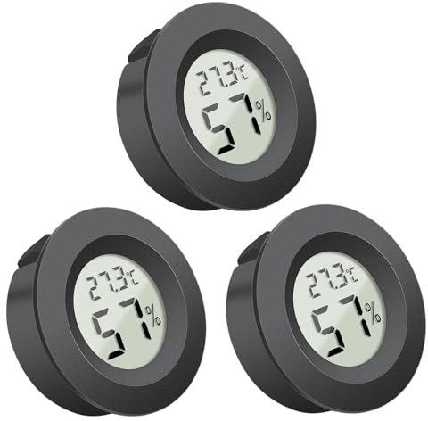 Lot de 3 thermomètres hygromètres ronds avec écran LCD numérique pour serre, déshumidificateurs, humidificateurs, sous-sol, chambre de bébé, bureau à domicile (rond noir)