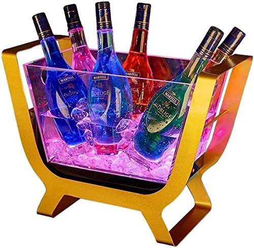 HUNTFF Seau à Glace LED Seau à Glace Lumineux Acrylique Transparent Grande Capacité avec 7 Couleurs Changeantes Champagne Vin Boissons Bière Seau Refroidisseur de Glace pour Bar Fête Maison etc.