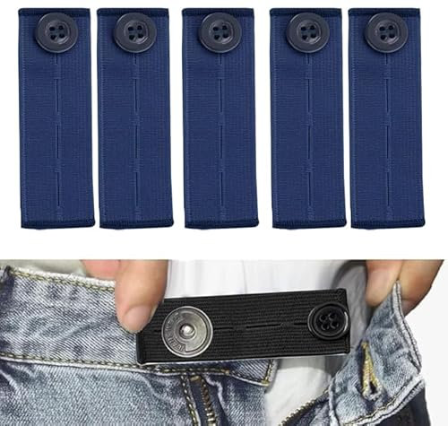 Wenrecu 5PCS Adjustable Waist Extender,Button Extender for Jeans,Elastic Waist Extenders,Elastic Button Extender Pants Waist Extension for Trousers Jeans Pants Slacks Pregnant Trousers (Dark Blue)