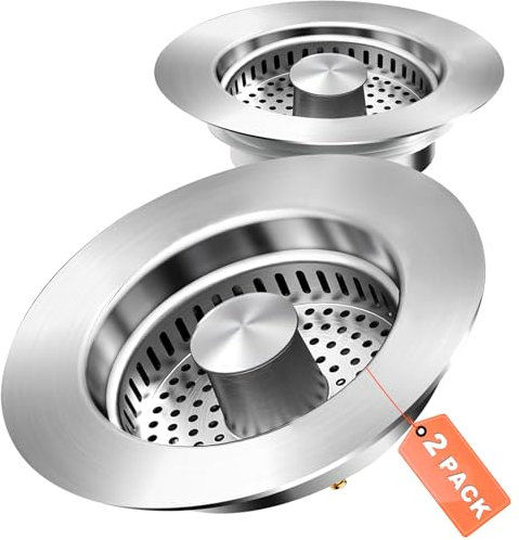 H.Romo Colador de drenaje de fregadero de cocina 3 en 1, tapón de drenaje de fregadero de cocina mejorado con cesta de drenaje de acero inoxidable, colador de drenaje de núcleo de rebote para filtro