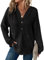 Dokotoo Women's Hoodies Waffle Knit Drawstring Button Womens Pullover Sweatshirt V Neck Long Sleeve Jumpers Women Hooded Tops Plain Casual Ladies Hoodie Top Black M