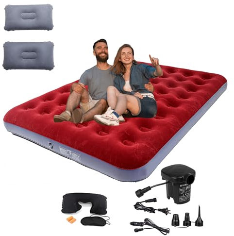 Icelus Doppel Aufblasbares Luftbett 204x 153 x 23 cm mit Luftpumpe,Campingmatratze Luftmatratze Aufblasbare Matratze Bett,Reisebett,Schlafunterlage für Zuhause und Reisen