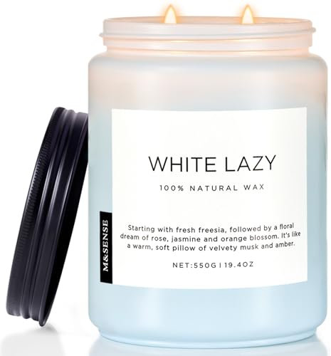 M&SENSE Freesia & Rose Duftkerzen im Glas 550g Baumwollleinen Duftkerze Freesia Aromatherapie 2 Baumwolldochte 70 Std. Brenndauer natürliche Sojakerze Einweihungsgeschenkkerze für Zuhause WhiteLazy