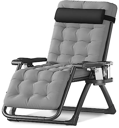 ZYFBD Extra breiter Zero Gravity Stuhl mit abnehmbarem Kissen und Tablett, zusammenklappbare Liege für den Innen- und Außenbereich, Chaiselongue