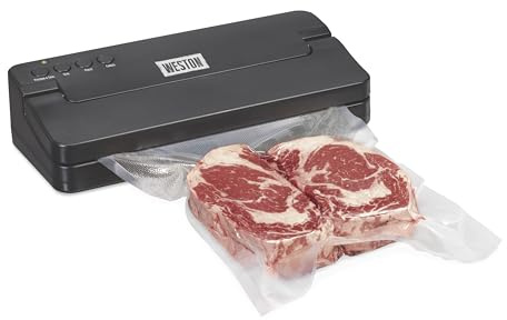 Weston Compact Food Vacuum Sealer Machine, Powerful 23” Hg Pump, For bags Up To 11” Wide, 100 Watts, Corner Guides for Easy Align, Intuitive Controls + Pulse Function, Black (65-2061-W)