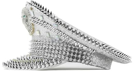 PEILINZE Navies Hut Strass Löwen Silber Hut Pailletten Navies Hut Verstellbar Mode Unisex Hut für Modebegeisterte