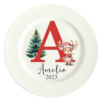 Presentimental Piatto di Natale in Ceramica Personalizzato Piatti da portata con Incisione Decorazione da Natalizia Piatto per la Cena di Famiglia (A)