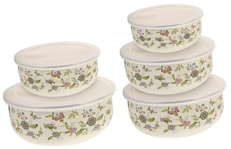 BIUDECO 5stücke Emaille Salatschüssel Mit Deckel Rührschüsseln Mit Servierschüsseln Mit Deckel Aufbewahrungsschüsseln Große Schüssel Für Lebensmittel Und Obst