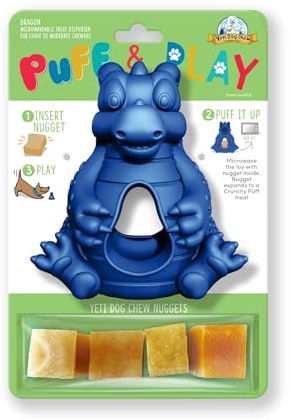 Yeti Puff and Play Dog Toy, Dog Chew Holder, Fun Stimulating Chew Toy for Teething, Behavior Training for Light to Moderate Chewers, (Blue - Dragon)