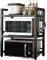 WMLBK 3-Tier Expandable Microwave Oven Rack, Height Adjustable Carbon Steel Expandable Microwave Shelf Stand with 6 Hooks, Kitchen Shelf Organizer for Pots Pans Rice Cooker Toaster (Black, 3-Tiers)