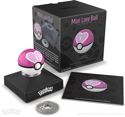 The Wand Company Pokémon Trainer Mini Poké Ball Range of Authentic Replicas - Realistic, Electronic, Die-Cast Poké Ball with Display Stand Light Features