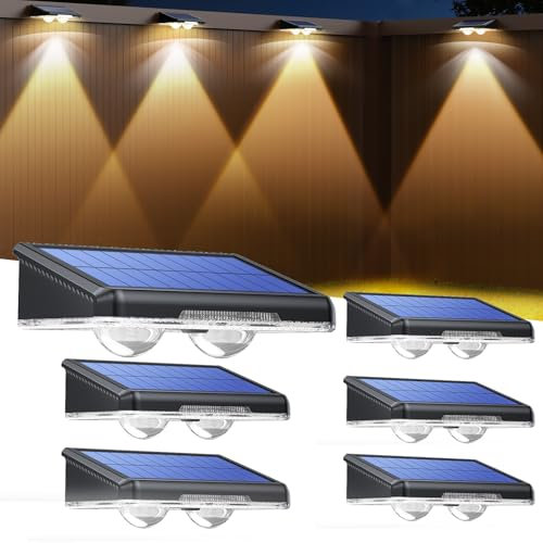 TECKNET Solar Fence Lights Outdoor Garden, 6 Pack Solar Wall Lights Outdoor IP65 Waterproof, Bright Solar Powered Garden Fence Lights 3 Color Modes for Outside Deck Patio Decking Gate Yard Decoration