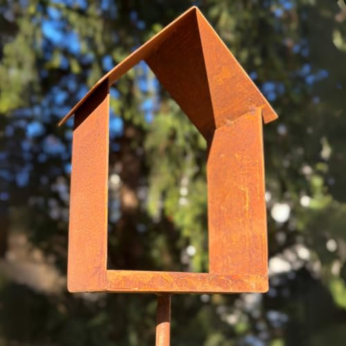 Maxito Vogelhaus mit Ständer wetterfest aus Metall und stabilem Stand 120 cm hoch als Gartendeko im Garten - Gartendeko für draußen wetterfest - Vogelfutterhaus - Vogelhäuschen