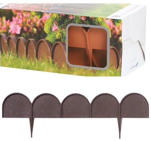 Rasenkante Kunststoff - Keine Gräben ausheben, Gartenbordstein Beetumrandung Rasenbord Steckzaun (20 Stuck, 10m, Braun)