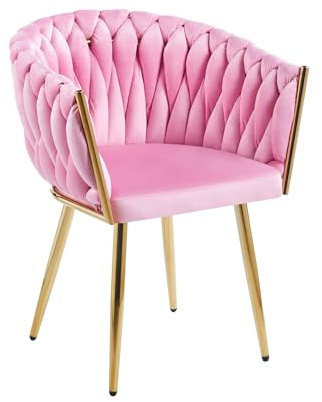 IlGruppone Poltrona Con Schienale In Velluto Intrecciato Design Moderno, Sedia Imbottita Circolare con Gambe in Metallo Placcato Oro Poltroncina - Rosa Cipria