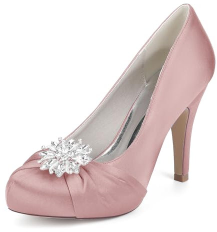 ZZQCCHL Elegante Abito da Sposa Scarpe Slip on Stiletto Tacchi Alti Scarpe Nuziali Punta Rotonda Pompa Partito, Prom, Sera Abito Scarpe,Rosa,37 EU