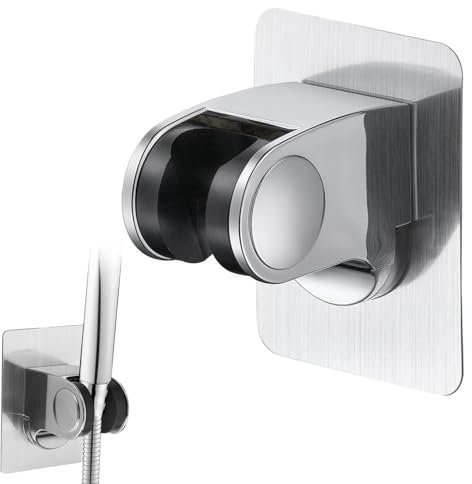 Shower Head Holder, Adjustable Wall-Mounted Handheld Shower Bracket with Adhesive Sticker - No-Drill, Universal Fit for Bathroom, Kitchen, and RV - Waterproof and Enduring(Chrome)