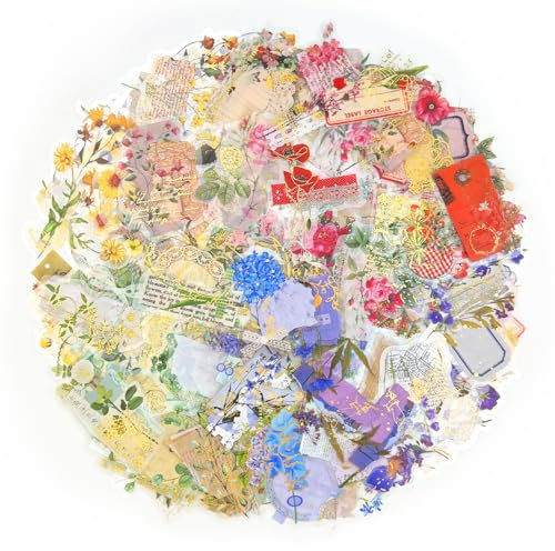 180Stück Transparente Vorgeschnitten Aesthetic Sticker, PET Aufkleber Blumen Vintage Stickers Naturmotive Abziehbilder für DIY Scrapbook Zubehör Supplies Junk Journal Karte machen Fotoalbum Geschenke