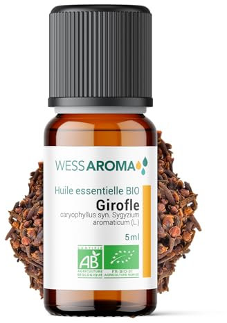 Huile Essentielle BIO de Clou de Girofle 5ML - Certifiée AB - 100% Pure & Naturelle, Chémotypée HEBBD - Pratiques agricoles durables - Analysée et conditionnée en France