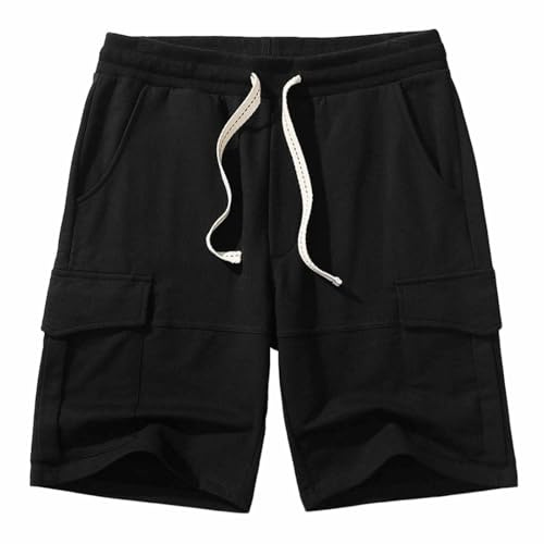 MakingDa Men's Summer Cotton Jogging Shorts Leisure Sports Short Drawstring Stretch Elastic Waist with Pockets