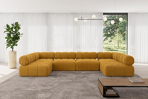 ALTDECOR Modulares Sofa Ecksofa in U-Form Corner modular Sofa Eckcouch Couch Wohnlandschaft Cauchsofa Polstersofa Garvo-U2-380x190x70 cm Senfgelb