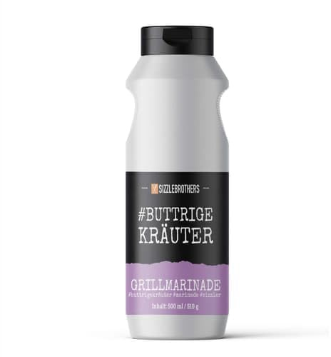 Grillmarinade #ButtrigeKräuter 500 ml - Buttrig-würzige Kräutermarinade mit Zwiebeln, Knoblauch Thymian, Petersilie & Estragon - Ideal zu Steaks, Hähnchen & Gemüse - SizzleBrothers