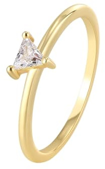 KnSam 14 Karat Gold 585 Solitärring Echter Schmuck, Solitär Klassiker Pärchen Ringe mit Moissanit (Triangelschliff Weiß), Hochzeitsring 14K Gelbgold, Gr.52 (16.6)