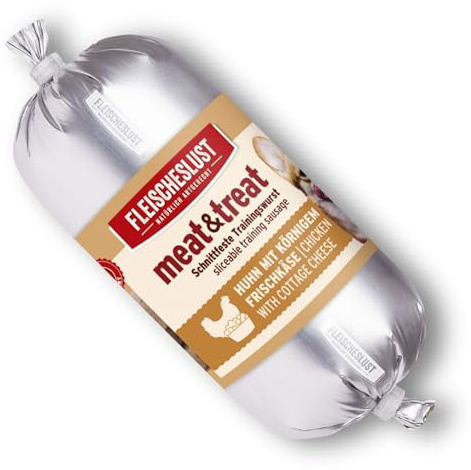 Fleischeslust Hundewurst, Meat&Treat Huhn mit körnigem Frischkäse (15x200g), schnittfeste Trainingswurst, Hundefutter für ausgewachsene Hunde