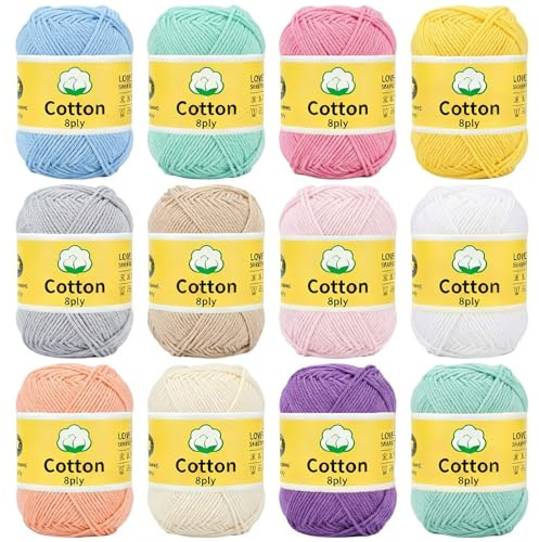 The Left Bridge 12 Ball 100% Pure Cotton Yarn Kit, Cotton Yarn for Crochet