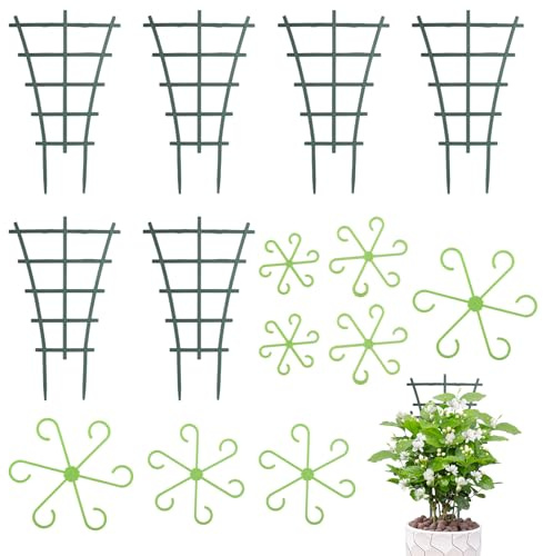 CHENYU 14 Stück Pflanzenstütze Set 24,7 x 15cm Rankhilfe Zimmerpflanzen Stapelbare Pflanzenstützen mit Haken Plant Support Kunststoff Kletterhilfe Pflanzen für Monstera Rankhilfe Tomaten Hortensien