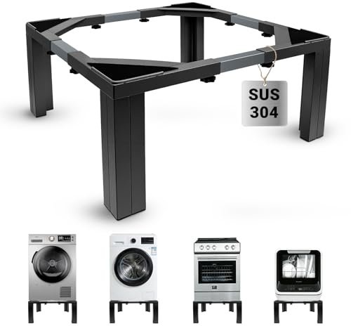 Humagineer Base per Lavatrice in Acciaio Inossidabile Nero, Rialzo Lavatrice da Terra 30cm con Altezza Fissa, Supporto Universale Regolabile per Lavatrice da 54-73cm, Portata 500kg