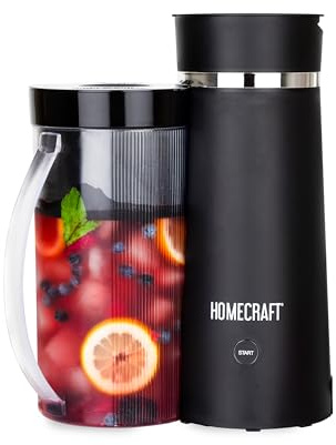 Homecraft Iced Tea Maker & Cold Brew Coffee Machine – 2 Quart Double Insulated Pitcher, Steeping Basket, – Makes Fuit Infused Teas & Iced Lattes – Black